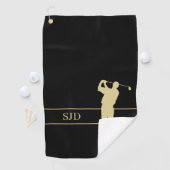 Monogram Gold Golfer on Black Golfhanddoek (Insitu)