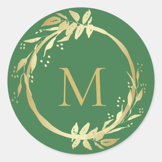 Monogram Gold Green Kerstmis met envelop Ronde Sticker (Voorkant)