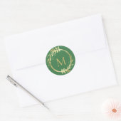 Monogram Gold Green Kerstmis met envelop Ronde Sticker (Envelop)