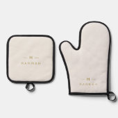Monogram Gold Grey | Minimale legant Modern Ovenwant & Pannenlap Set (Voorkant)