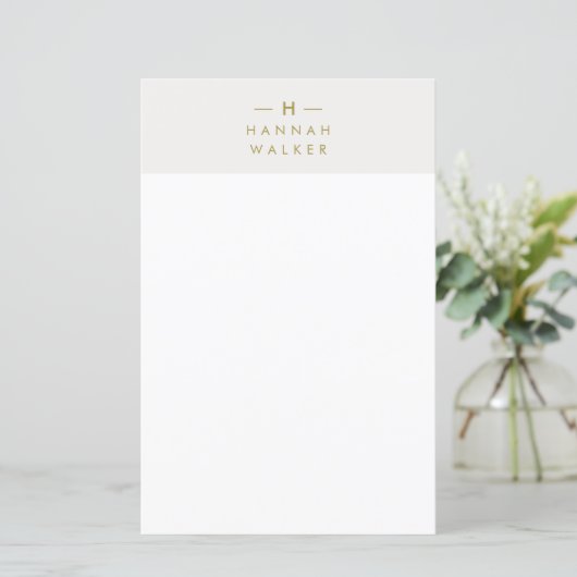 Monogram Gold Grey | Minimalistisch Elegant Briefp (Staand voorkant)