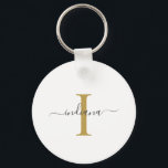 Monogram Gold Grey Script Name Modern Sleutelhanger<br><div class="desc">Gold Grey Monogram de Naam van het Manuscript Modern sleutelhanger van het Manuscript u kunt gemakkelijk met jouw naam en initiaal uitgeven door de knoop "aan te passen" te klikken. Verander volledig de kleuren van de tekst en de achtergrond wanneer u de "Customize this" koppeling selecteert.</div>