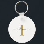 Monogram Gold Grey Script Name Modern Sleutelhanger<br><div class="desc">Gold Grey Monogram de Naam van het Manuscript Modern sleutelhanger van het Manuscript u kunt gemakkelijk met jouw naam en initiaal uitgeven door de knoop "aan te passen" te klikken. Verander volledig de kleuren van de tekst en de achtergrond wanneer u de "Customize this" koppeling selecteert.</div>