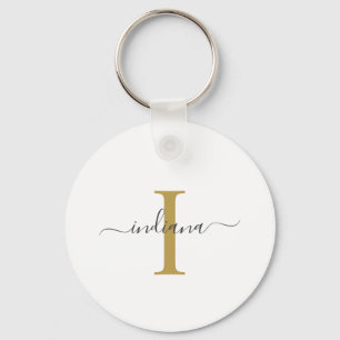 Monogram Gold Grey Script Name Modern Sleutelhanger