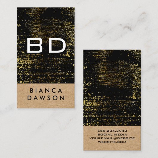 Monogram Gold Grunge Geometric Natural Visitekaartje (Voorkant / Achterkant)