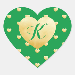 Monogram Gold Hearts Faux Folie Patroon op groen Hart Sticker