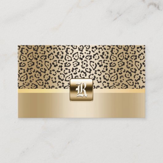 Monogram Gold Initiaal Leopard Print Elegant Visitekaartje (Voorkant)
