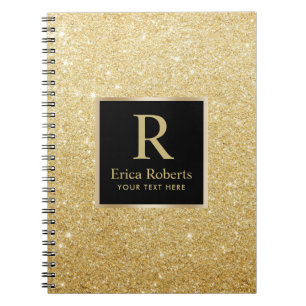 Monogram Gold Initiaal Modern Faux Gold Glitter Notitieboek