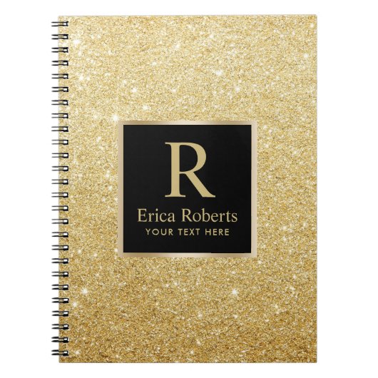 Monogram Gold Initiaal Modern Faux Gold Glitter Notitieboek (Voorkant)