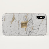 Monogram Gold Label Trendy White Gold Marble Case-Mate iPhone Case (Achterkant (horizontaal))