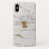 Monogram Gold Label Trendy White Gold Marble Case-Mate iPhone Case (Achterkant)
