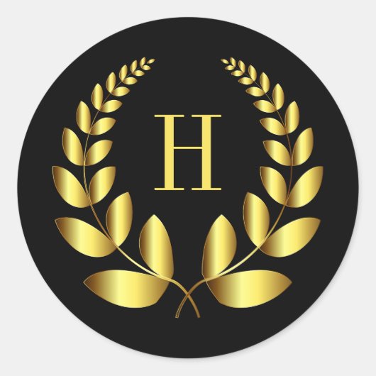Monogram Gold Laurel Ronde Sticker (Voorkant)