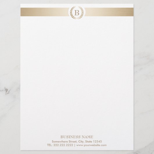 Monogram Gold Laurel Wreath Modern Elegant Gepersonaliseerd Briefhoofd (Voorkant)