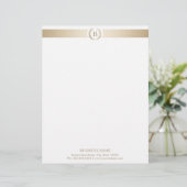 Monogram Gold Laurel Wreath Modern Elegant Gepersonaliseerd Briefhoofd (Staand voorkant)