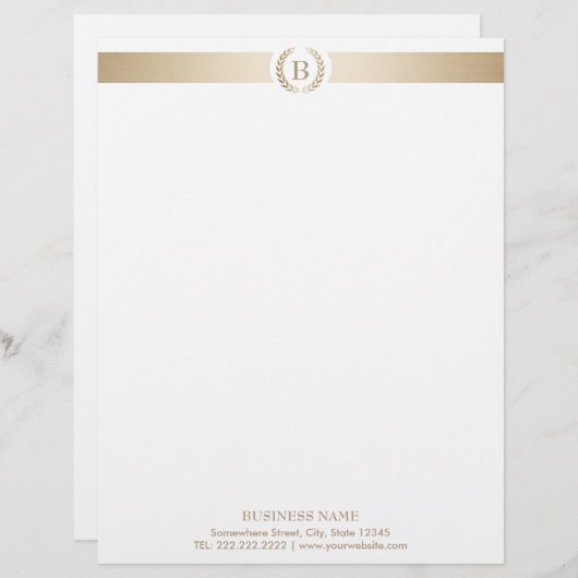 Monogram Gold Laurel Wreath Modern Elegant Gepersonaliseerd Briefhoofd (Voorkant / Achterkant)