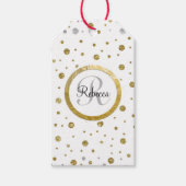 Monogram Gold Leaf Print Silver Confetti Cadeaulabel (Voorkant)