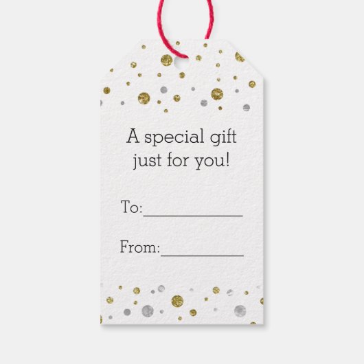 Monogram Gold Leaf Print Silver Confetti Cadeaulabel (Achterkant)