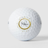 Monogram Gold Leaf Print Silver Confetti Golfballen (Voorkant)