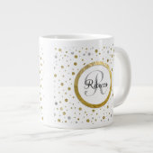 Monogram Gold Leaf Print Silver Confetti Grote Koffiekop (Voorkant rechts)