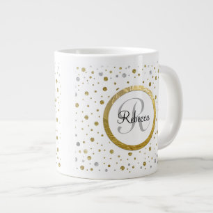 Monogram Gold Leaf Print Silver Confetti Grote Koffiekop