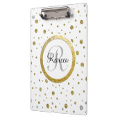 Monogram Gold Leaf Print Silver Confetti Klembord (Links)