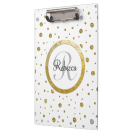 Monogram Gold Leaf Print Silver Confetti Klembord