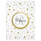 Monogram Gold Leaf Print Silver Confetti Klembord (Achterkant)