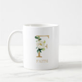 Monogram Gold Letter F | Bloemig Roze Wit Groen Koffiemok (Links)