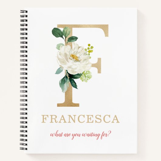 Monogram Gold Letter F | Floral Motto of quote Notitieboek (Voorkant)