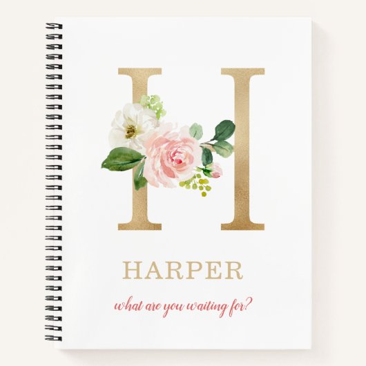 Monogram Gold Letter H | Floral Motto of quote Notitieboek (Voorkant)