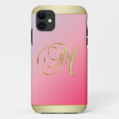 Monogram Gold Letter M Elegant Pink Case-Mate iPhone Case (Achterkant)