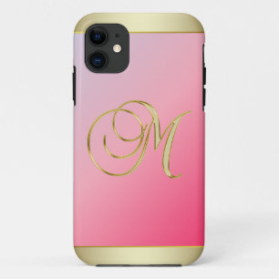 Monogram Gold Letter M Elegant Pink Case-Mate iPhone Case