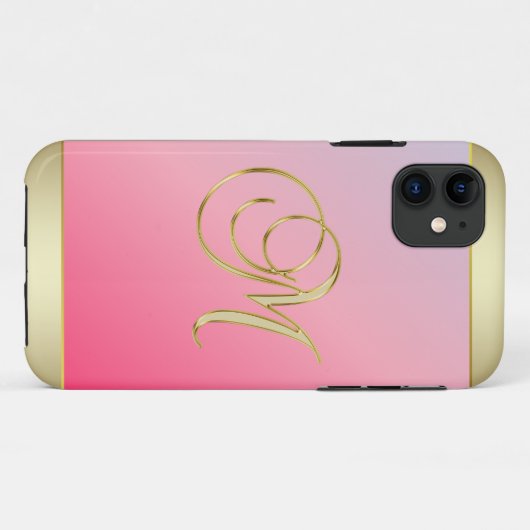 Monogram Gold Letter M Elegant Pink Case-Mate iPhone Case (Achterkant (horizontaal))