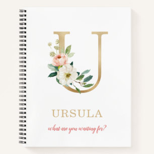 Monogram Gold Letter U   Floral Motto of quote Notitieboek