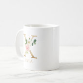 Monogram Gold Letter X | Bloemrijk Roze Wit Groen Koffiemok (Voorkant links)