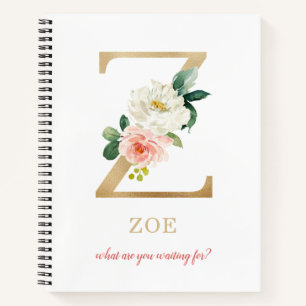 Monogram Gold Letter Z  Floral Motto of quote Notitieboek
