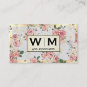 Monogram Gold Lijst marmer met Floral Pattern Visitekaartje (Voorkant)