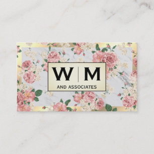 Monogram Gold Lijst marmer met Floral Pattern Visitekaartje