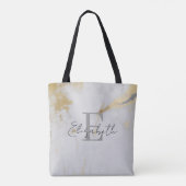Monogram Gold Marble Grey Tote Bag (Achterkant)