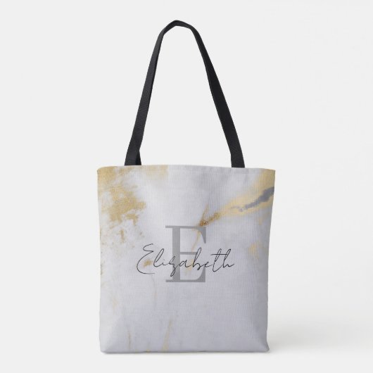 Monogram Gold Marble Grey Tote Bag (Achterkant)