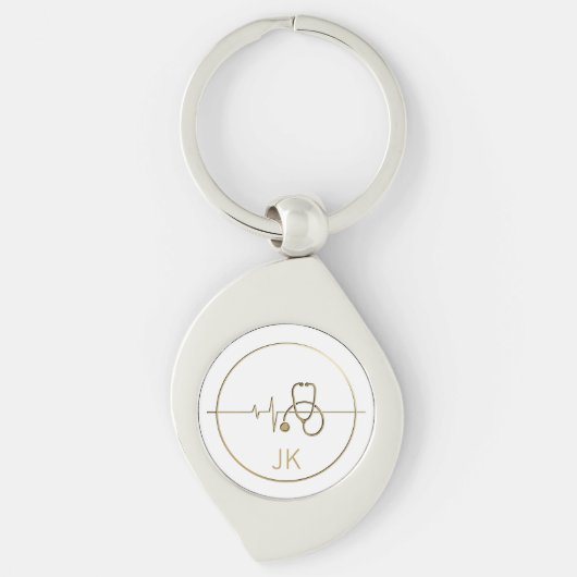 Monogram Gold Medical Stethoscoop Hartslag Sleutelhanger (Voorkant)