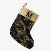 Monogram Gold Metallic Zwart Marmer Kleine Kerstsok (Voorkant (Hangend))