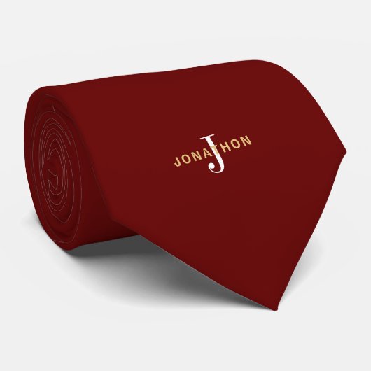 Monogram Gold Name White Initiaal Burgundy Stropdas (Opgerold)