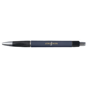 Monogram Gold Name White Initiaal Man Navy Pen
