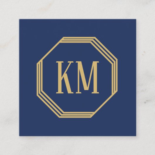 Monogram Gold Navy | Moderne minimalistische chiqu Vierkante Visitekaartje (Voorkant)