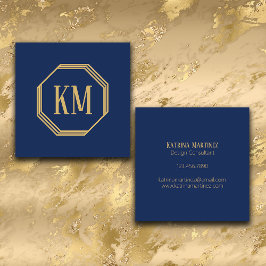 Monogram Gold Navy | Moderne minimalistische chiqu Vierkante Visitekaartje