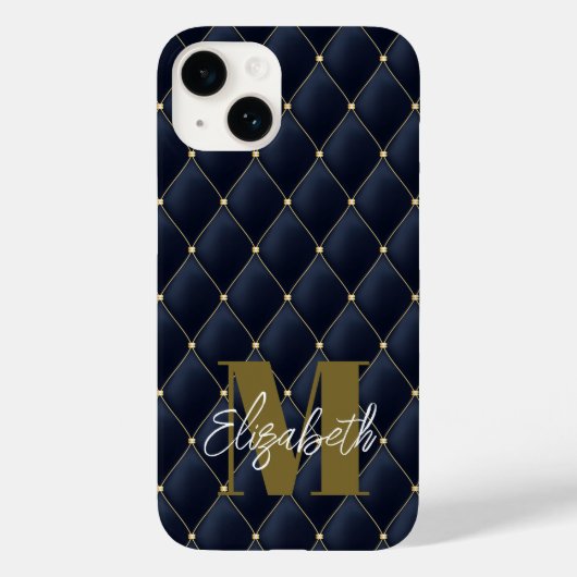 Monogram Gold Navy Pattern Case-Mate iPhone Case (Achterkant)