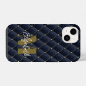 Monogram Gold Navy Pattern iPhone Hoesje (Achterkant horizontaal)