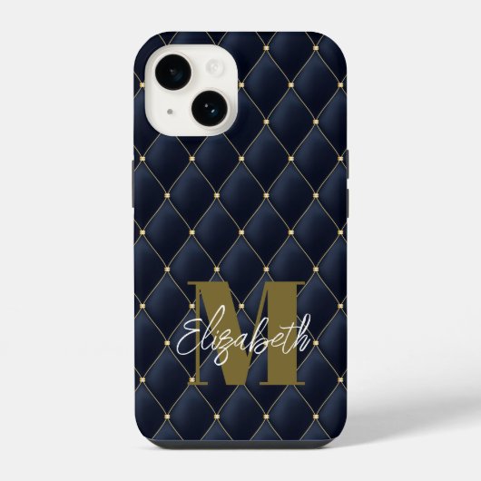 Monogram Gold Navy Pattern iPhone Hoesje (Achterkant)