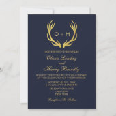 Monogram Gold Navy White Wedding Invitation Kaart (Voorkant)